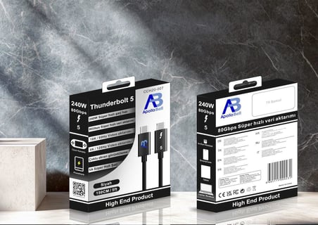 240W Thunderbolt 5 USB-C Hızlı Şarj Kablosu Samsung iPhone Xiaomi iPad Tablet MacBook Uyumlu 150 cm Siyah CCH20-007