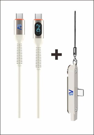 240W Şarj Kablosu + Seyahat Tutucusu, Gerçek Zamanlı Güç Göstergeli Beyaz 100 cm/3.3 ft CCH27-007