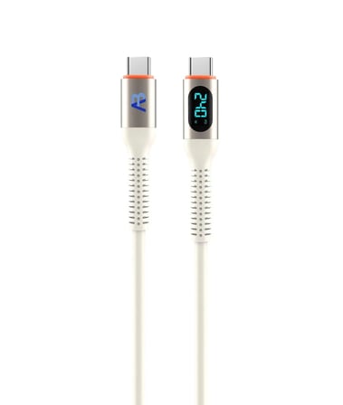 240W Şarj Kablosu + Seyahat Tutucusu, Gerçek Zamanlı Güç Göstergeli Beyaz 150 cm/5 ft CCH28-007