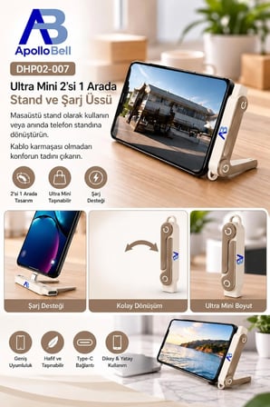 240W Hızlı Şarj Destekli Telefon Standı 360° Dönebilen USB-C Uyumlu 480Mbps Veri Aktarımı Beyaz DHP02-007