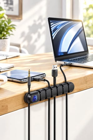 Silikon Kablo Düzenleyici Klips 7 Slot Kablo Tutucu Organizer Masaüstü Kablo Toplayıcı USB Type-C Siyah ACP01-020