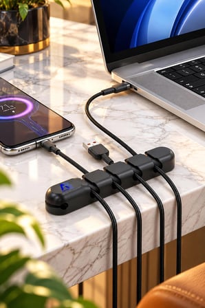 Silikon Kablo Düzenleyici Klips 5 Slot Kablo Tutucu Organizer Masaüstü Kablo Toplayıcı USB Type-C Siyah ACP02-020