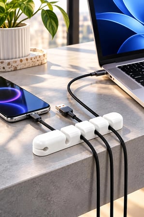 Silikon Kablo Düzenleyici Klips 5 Slot Kablo Tutucu Organizer Masaüstü Kablo Toplayıcı USB Type-C Beyaz ACP06-020