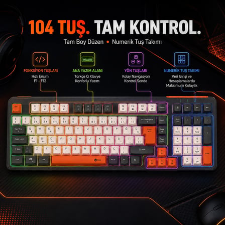 Lecoo GK104 Üç Modlu RGB Gaming Klavye Bluetooth, Kablosuz 2.4GHz ve Kablolu Şarj Edilebilir Membran Türkçe Q Oyuncu Klavyesi