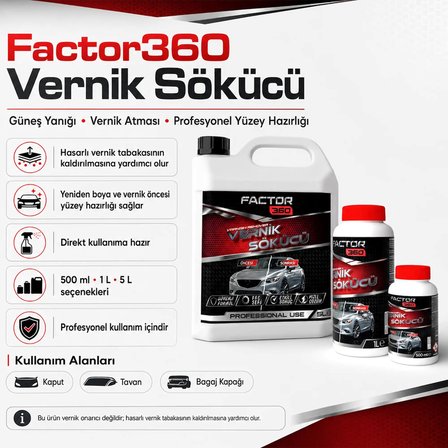 Factor360 Otomobil Vernik Sökücü | Güneş Yanığı ve Vernik Atması 500 ML