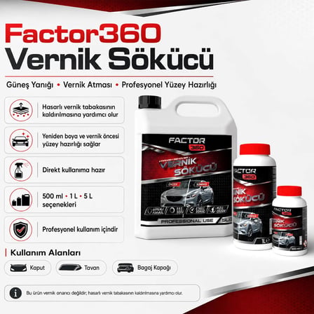 Factor360 Otomobil Vernik Sökücü | Güneş Yanığı ve Vernik Atması 5 L