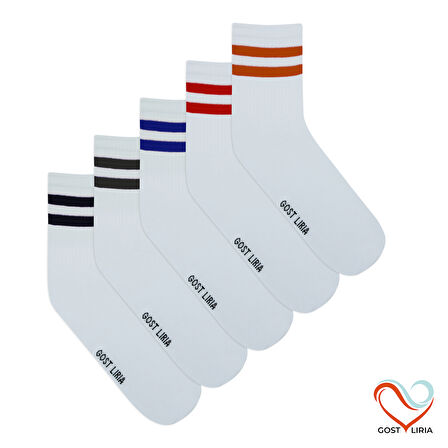 Gost Liria -5’li Beyaz Ribanalı Tenis Ünisex  Çemberli Çorap