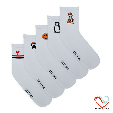 Gost Liria -5’li Beyaz Figürlü   Ribanalı Tenis Ünisex Çorap