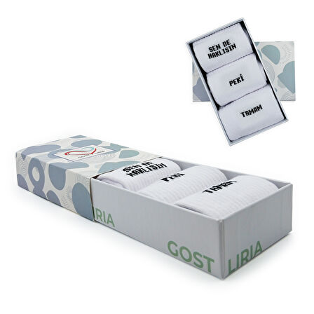 GOST LİRİA - Sloganlı Ribanalı  Ünisex Tenis Çorap 3 lü