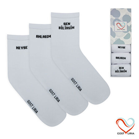 GOST LİRİA - Farklı Sloganlı Ribanalı  Tenis Çorap 3 lü