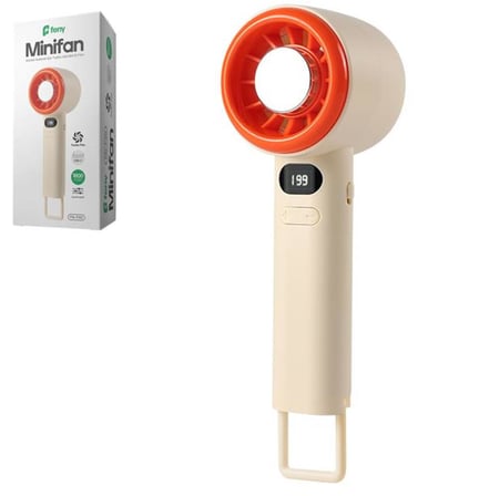 Feny FN-F40 Krem-Turuncu Kademeli Ultra Sessiz Led Göstergeli Şarjlı 1800Mah Turbo Mini El Fanı