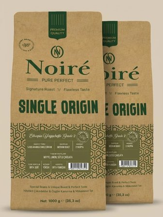 2'li Set Noire Ethiopia Yirgacheffe 1KG %100 Arabica – Orta Sert, Çiçek & Meyve Tadım Notalı Kahve