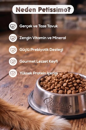 Petissimo Gourmet Gerçek Tavuklu Premium Yetişkin Kedi Maması 2,5 Kg - Kısırlaştırılmış, Düşük Tahıllı