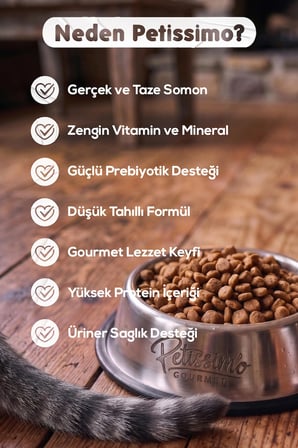 Petissimo Gourmet Gerçek Somonlu Premium Yetişkin Kedi Maması 2,5 Kg - Kısırlaştırılmış, Düşük Tahıllı