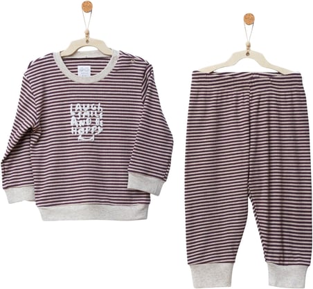 Andywawa Bebek Bamboo Casual Çizgili Alt Üst Takım Mürdüm AC27181