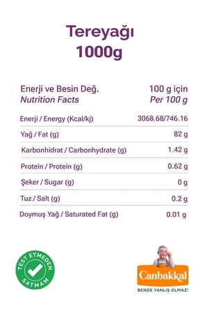 Canbakkal Tereyağı 1 Kg / %100 Süt Yağından, Renklendirici İçermeyen, Analiz Raporlu (Salmonella Analizli)