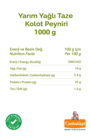Canbakkal Yarım Yağlı Kolot Peyniri 1 Kg / Kuymaklık, Mıhlamalık (Muhlamalık) Peynir