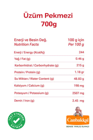 Canbakkal Üzüm Pekmezi 700 Gr / İlave Şeker İçermez, Pestisit Analizli