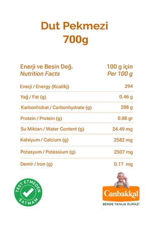 Canbakkal Dut Pekmezi 700 Gr / İlave Şeker İçermez, Pestisit Analizli