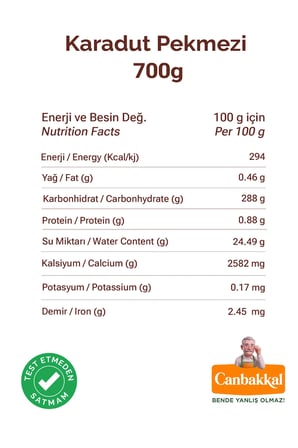 Canbakkal Karadut Pekmezi 700 Gr / İlave Şeker İçermez, Pestisit Analizli