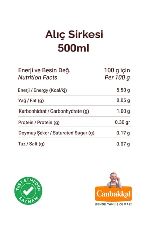 Canbakkal Alıç Sirkesi 500 Ml / Fermente Meyve Sirkesi, Pestisit Analizli