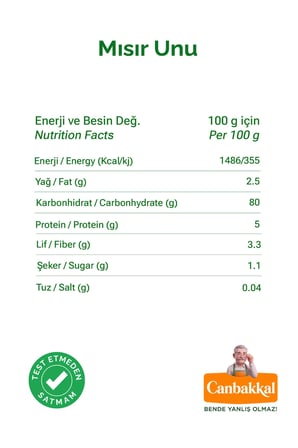 Canbakkal Mısır Unu 1 Kg / Kuymaklık, Mıhlamalık(Muhlamalık) ve Ekmeklik