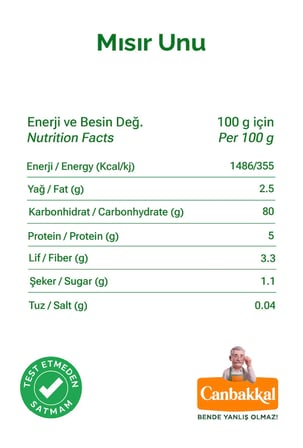 Canbakkal Mısır Unu 2 Kg / Kuymaklık, Mıhlamalık(Muhlamalık) ve Ekmeklik