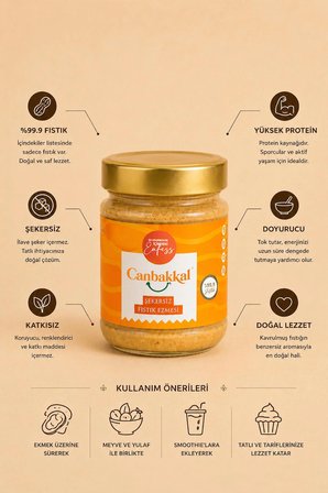 Canbakkal %99,9 Şekersiz Fıstık Ezmesi 300 g- Doğal Fıstık Ezmesi, Katkısız, İlave Şeker İçermez