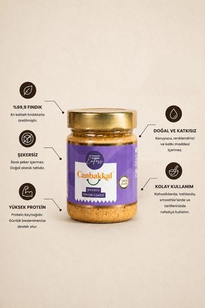 Canbakkal %99,9 Şekersiz Fındık Ezmesi 300 Gram- İlave Şekersiz ve Katkısız Saf Fındık Kreması