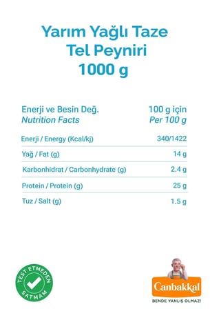 Canbakkal Yarım Yağlı Taze Tel Peyniri 1 Kg / Kuymaklık Peynir Koruyucu Ve Katkı Maddesi İçermez