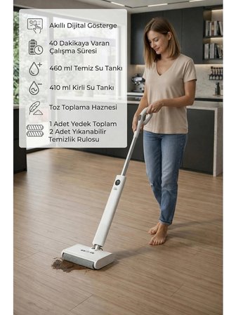 Eo-Tech DW200 Kablosuz Şarjlı Mop | Kuru/Islak Mod | Kolay Temizlik | Kendini Temizleme | Türkçe Ses Bildirimi