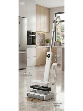 Eo-Tech DW200 Kablosuz Şarjlı Mop | Kuru/Islak Mod | Kolay Temizlik | Kendini Temizleme | Türkçe Ses Bildirimi