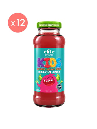 12'li Kids Organik Elma-Çilek-Limon Meyve Suyu 200 ml