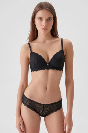 Msırlı Kadın 2'li Ekonomik Paket Balenli Soft Push Up Dantelli Sütyen Tak Çıkar B/C/D Cup Seçeneği Siyah-Ekru