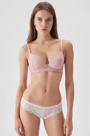 Msırlı Kadın 2'li Ekonomik Paket Balenli Soft Push Up Dantelli Sütyen Tak Çıkar B/C/D Cup Seçeneği Siyah-Pudra