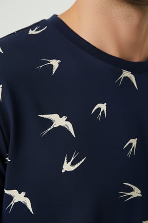 Pamuklu Kısa Kollu Pijama Takım Lacivert