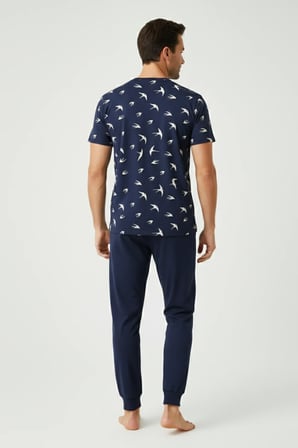 Pamuklu Kısa Kollu Pijama Takım Lacivert