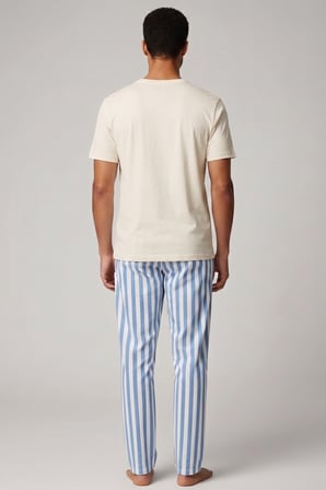 Pamuklu Kısa Kollu Pijama Takım Beyaz-Mavi