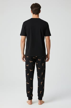 Pamuklu Kısa Kollu Pijama Takım Siyah