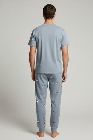 Pamuklu Kısa Kollu Pijama Takım Mavi