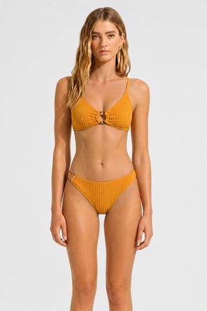Mısırlı Aksesuarlı İnce Askılı Bikini Takım Hardal