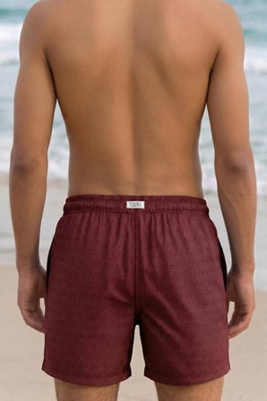 Mısırlı Erkek Monogram Desenli Deniz Şort Bordo
