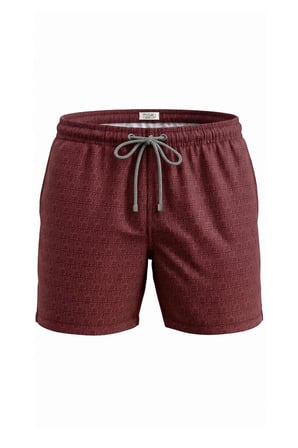 Mısırlı Erkek Monogram Desenli Deniz Şort Bordo