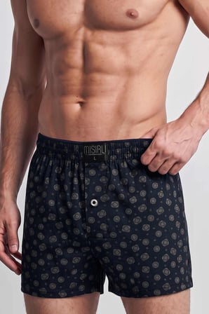 Mısırlı Erkek Pamuk Köşe Üçgen Relax Fit Boxer Motifli Desen/Lacivert