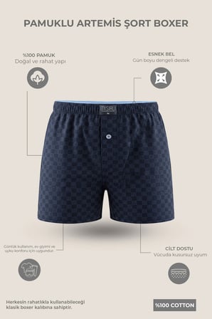 Mısırlı Erkek Pamuk Köşe Üçgen Relax Fit Boxer Çiçek Desenli /Lacivert