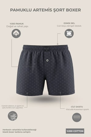 Mısırlı Erkek Pamuk Köşe Üçgen Relax Fit Boxer Yıldız Desenli/Füme