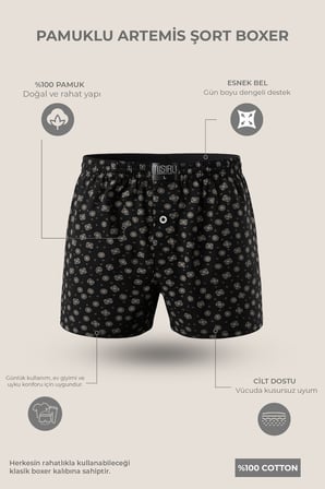 Mısırlı Erkek Pamuk Köşe Üçgen Relax Fit Boxer Geometrik Desen/Siyah