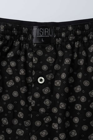 Mısırlı Erkek Pamuk Köşe Üçgen Relax Fit Boxer Geometrik Desen/Siyah
