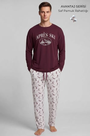 Mısırlı Erkek Pamuk Baskılı Pijama Takım Bordo