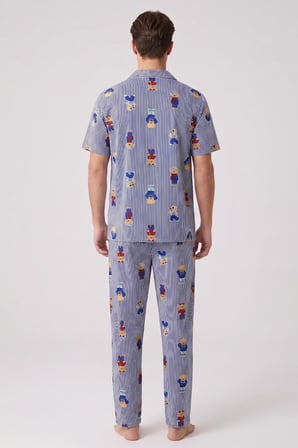 Mısırlı Erkek Pamuk Kısa Kollu Gömlek Pijama Takım Lacivert